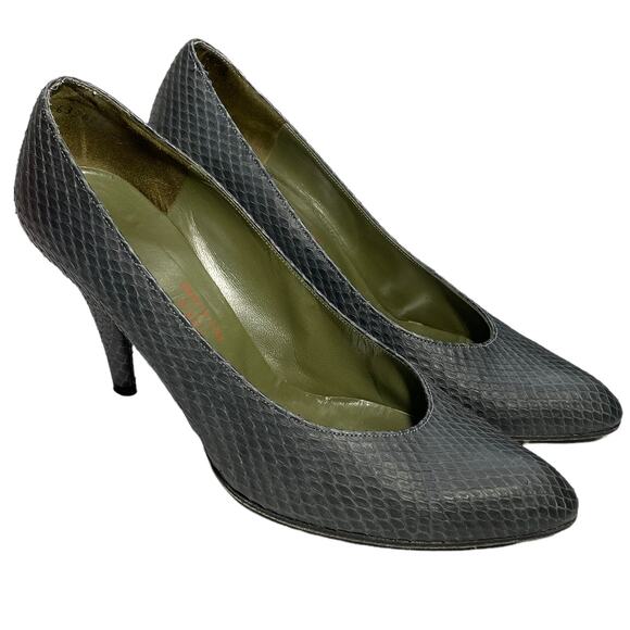 Charles Jourdan Size 8 Pumps Vintage Narrow Snakeskin Heels Marly Magnolia Gray - Picture 1 of 13
